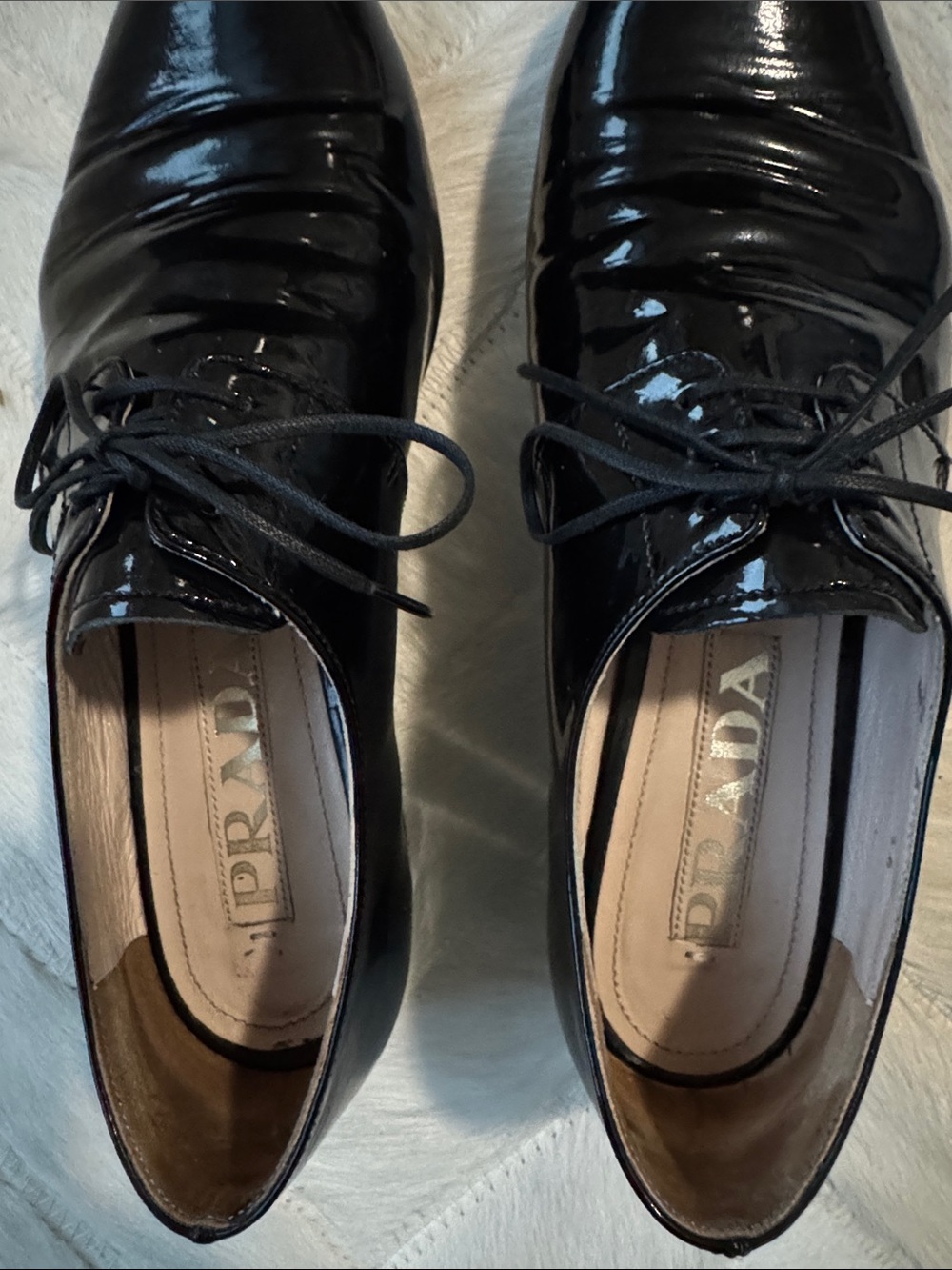 Prada Black Patent Leather Lace-Up Oxfords - Picture 7 of 14